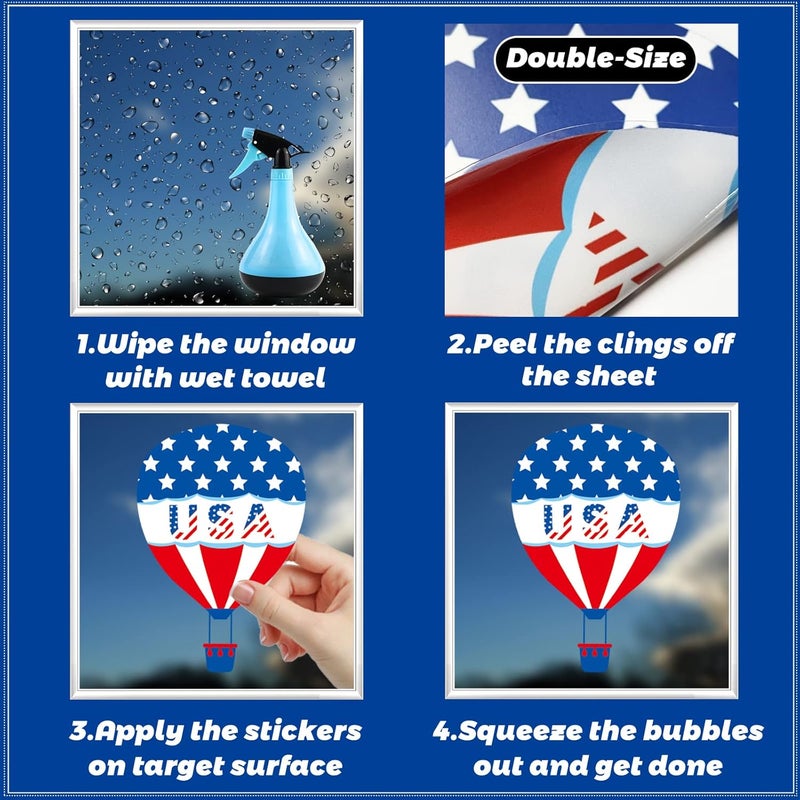 BV 101Pcs 9 Sheets 4th of July Window Clings, Memorial Day Decorations Stickers, Red White and Blue Decorations, Patriotic Independence Day Holiday Decor for Inside Outside (8x12inch) - Image 4